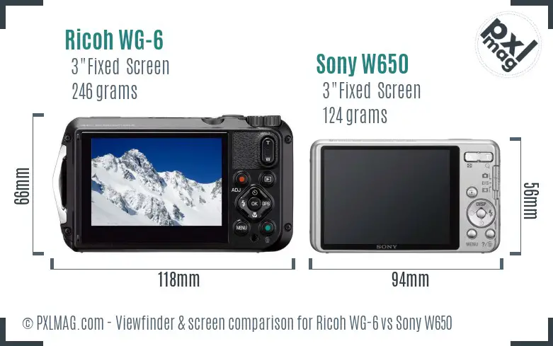 Ricoh WG-6 vs Sony W650 Screen and Viewfinder comparison