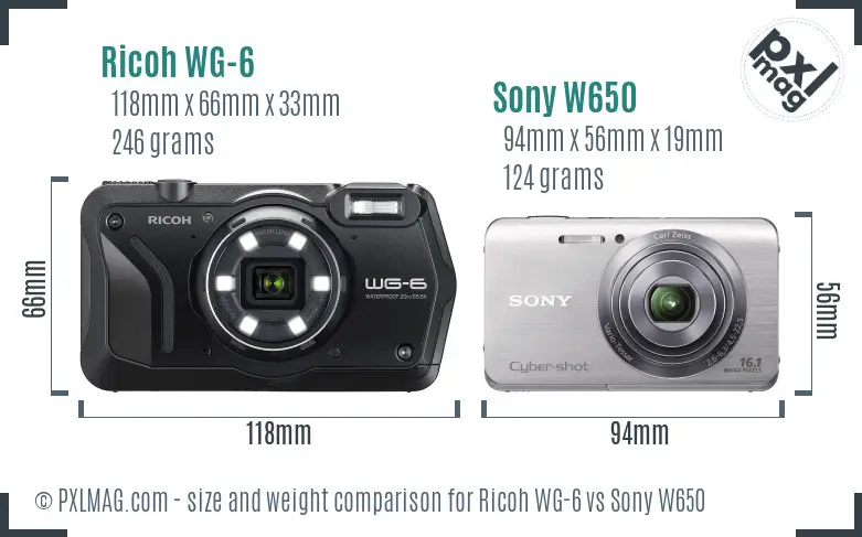 Ricoh WG-6 vs Sony W650 size comparison