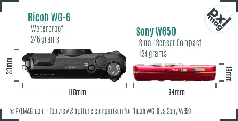 Ricoh WG-6 vs Sony W650 top view buttons comparison