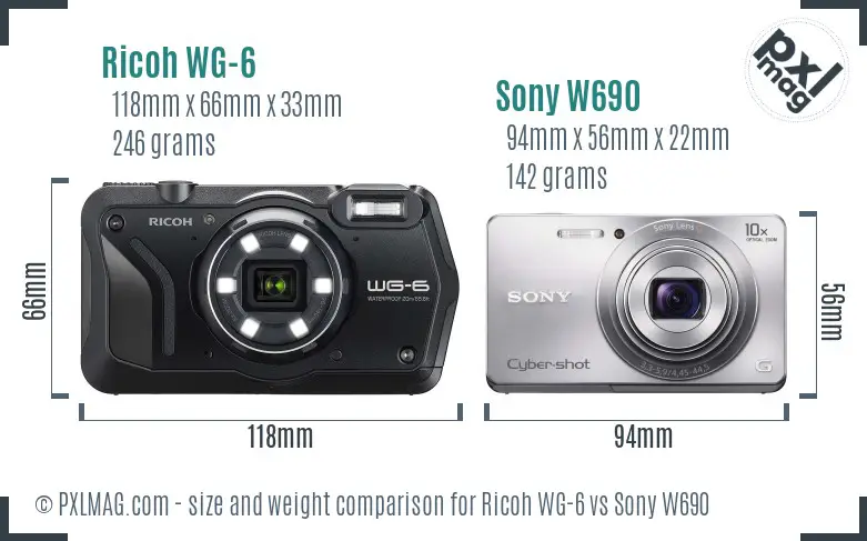 Ricoh WG-6 vs Sony W690 size comparison