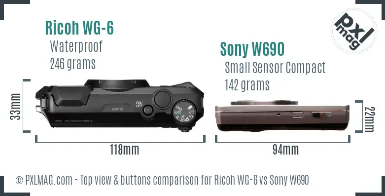 Ricoh WG-6 vs Sony W690 top view buttons comparison