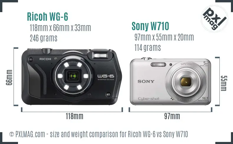 Ricoh WG-6 vs Sony W710 size comparison