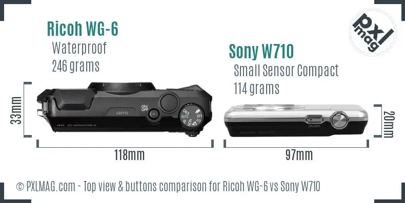 Ricoh WG-6 vs Sony W710 top view buttons comparison