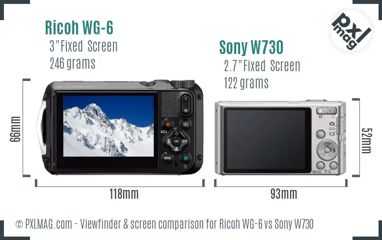 Ricoh WG-6 vs Sony W730 Screen and Viewfinder comparison