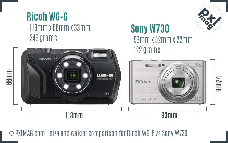 Ricoh WG-6 vs Sony W730 size comparison