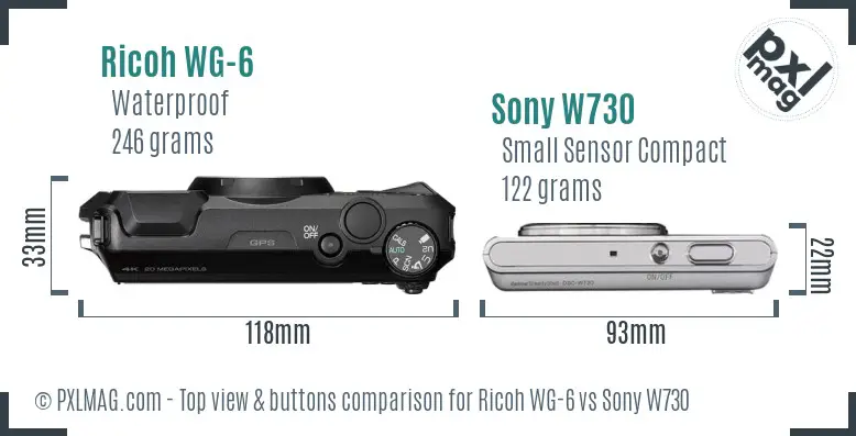 Ricoh WG-6 vs Sony W730 top view buttons comparison