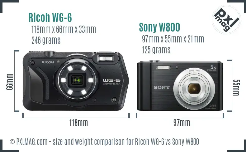 Ricoh WG-6 vs Sony W800 size comparison