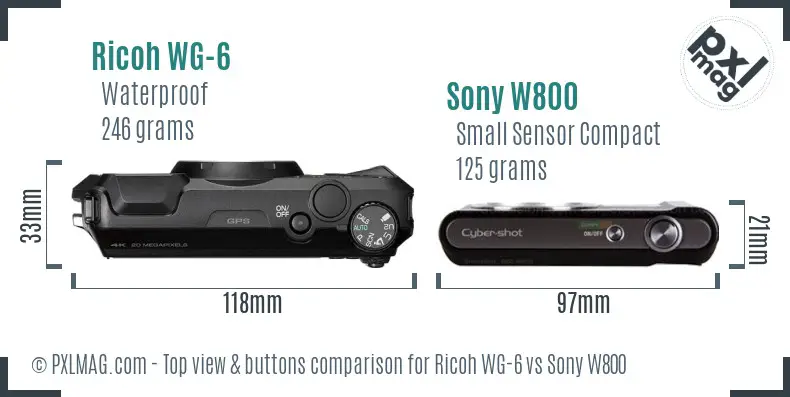 Ricoh WG-6 vs Sony W800 top view buttons comparison
