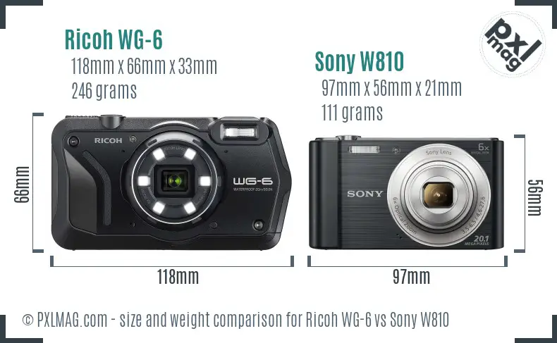 Ricoh WG-6 vs Sony W810 size comparison