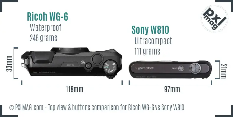 Ricoh WG-6 vs Sony W810 top view buttons comparison