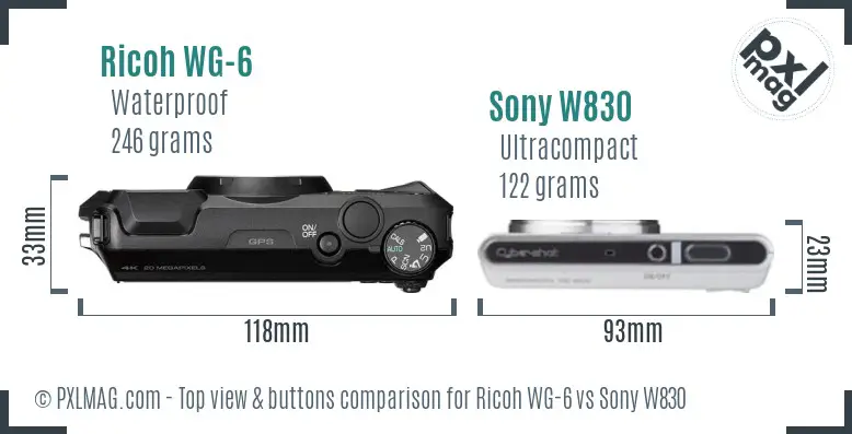 Ricoh WG-6 vs Sony W830 top view buttons comparison Ricoh WG-6 vs Sony W830 top view buttons comparison