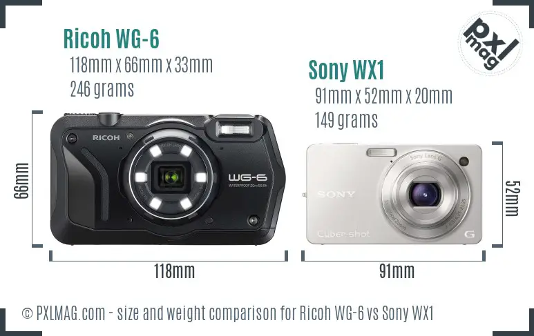 Ricoh WG-6 vs Sony WX1 size comparison