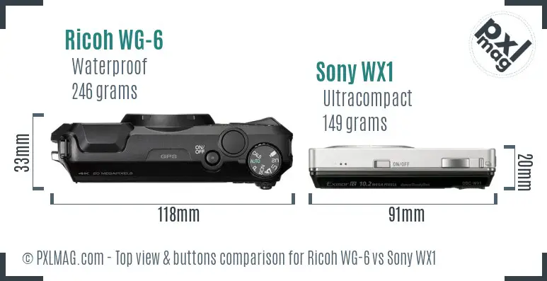 Ricoh WG-6 vs Sony WX1 top view buttons comparison