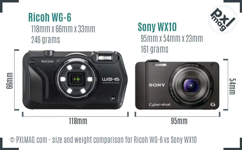 Ricoh WG-6 vs Sony WX10 size comparison