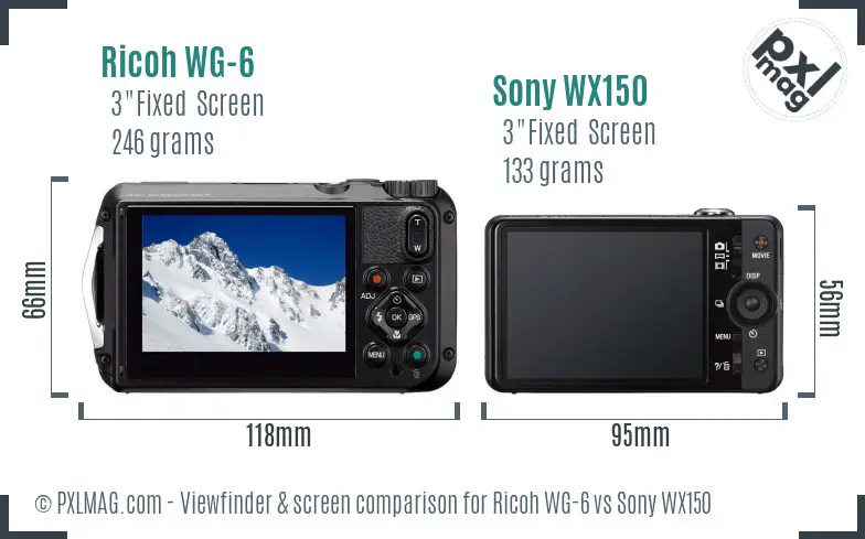 Ricoh WG-6 vs Sony WX150 Screen and Viewfinder comparison