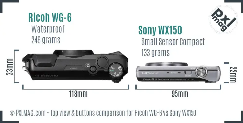 Ricoh WG-6 vs Sony WX150 top view buttons comparison