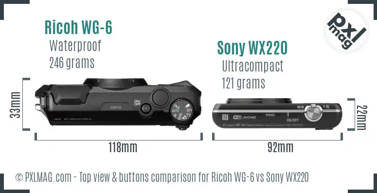 Ricoh WG-6 vs Sony WX220 top view buttons comparison