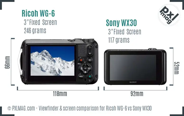 Ricoh WG-6 vs Sony WX30 Screen and Viewfinder comparison