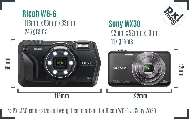 Ricoh WG-6 vs Sony WX30 size comparison