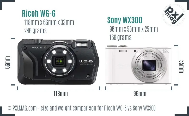 Ricoh WG-6 vs Sony WX300 size comparison