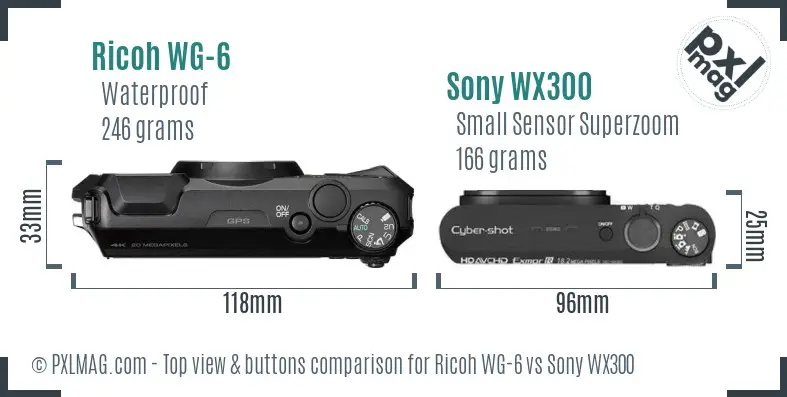 Ricoh WG-6 vs Sony WX300 top view buttons comparison