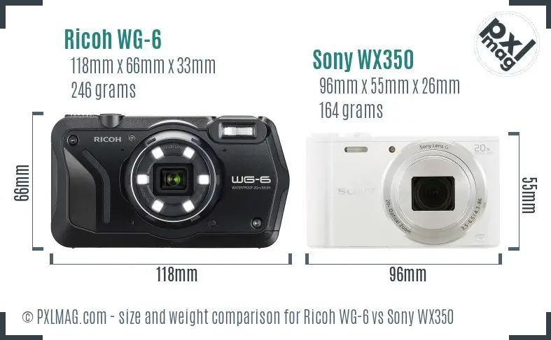 Ricoh WG-6 vs Sony WX350 size comparison