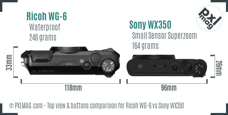 Ricoh WG-6 vs Sony WX350 top view buttons comparison
