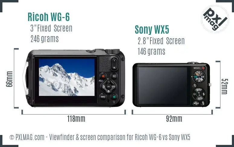 Ricoh WG-6 vs Sony WX5 Screen and Viewfinder comparison