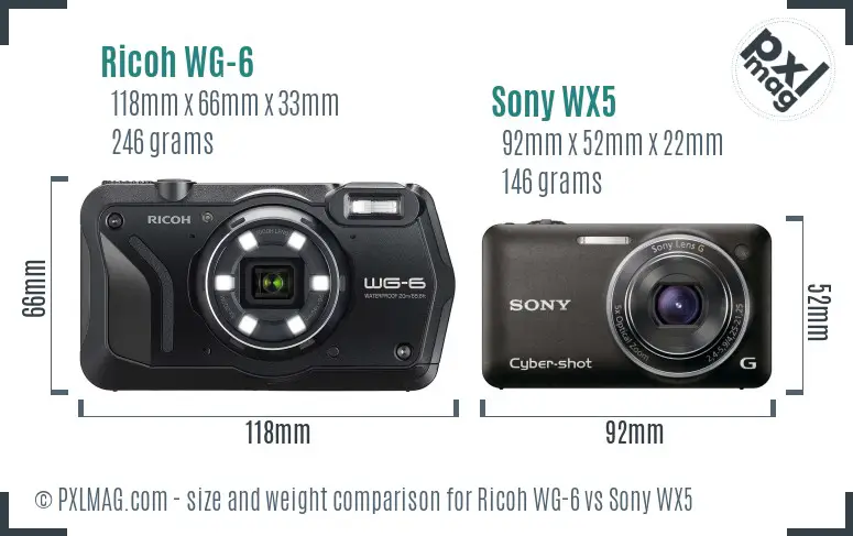 Ricoh WG-6 vs Sony WX5 size comparison