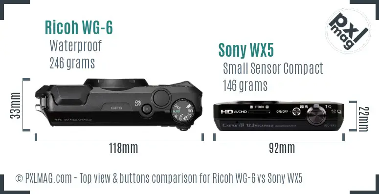 Ricoh WG-6 vs Sony WX5 top view buttons comparison