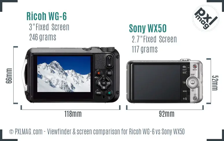 Ricoh WG-6 vs Sony WX50 Screen and Viewfinder comparison