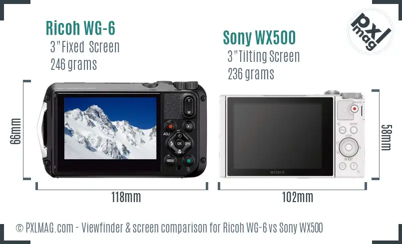 Ricoh WG-6 vs Sony WX500 Screen and Viewfinder comparison