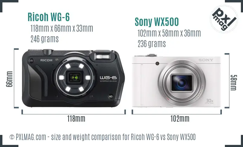 Ricoh WG-6 vs Sony WX500 size comparison