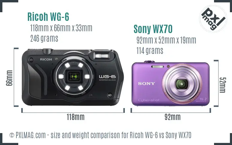 Ricoh WG-6 vs Sony WX70 size comparison