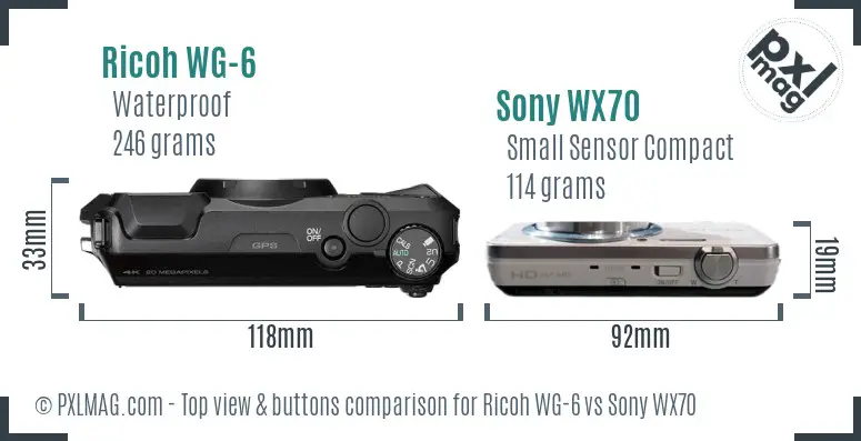 Ricoh WG-6 vs Sony WX70 top view buttons comparison