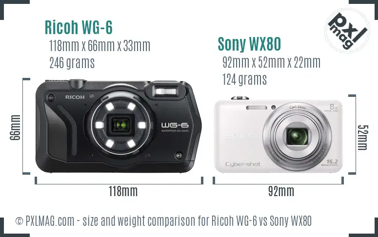 Ricoh WG-6 vs Sony WX80 size comparison