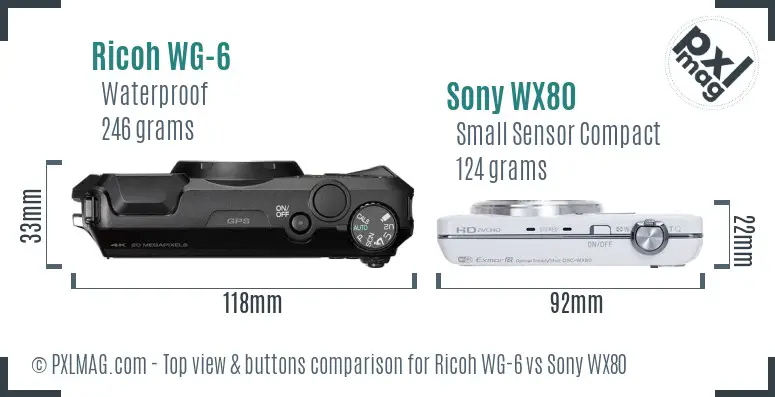 Ricoh WG-6 vs Sony WX80 top view buttons comparison