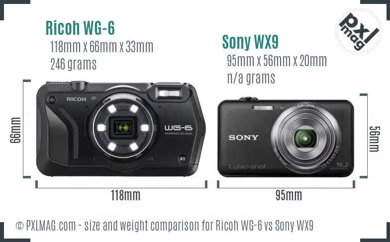 Ricoh WG-6 vs Sony WX9 size comparison