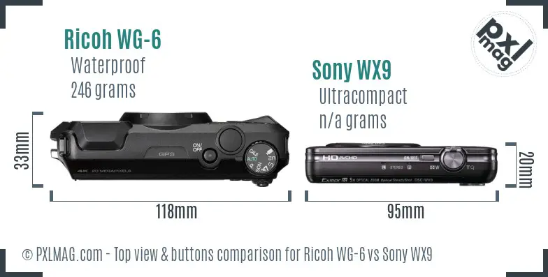 Ricoh WG-6 vs Sony WX9 top view buttons comparison