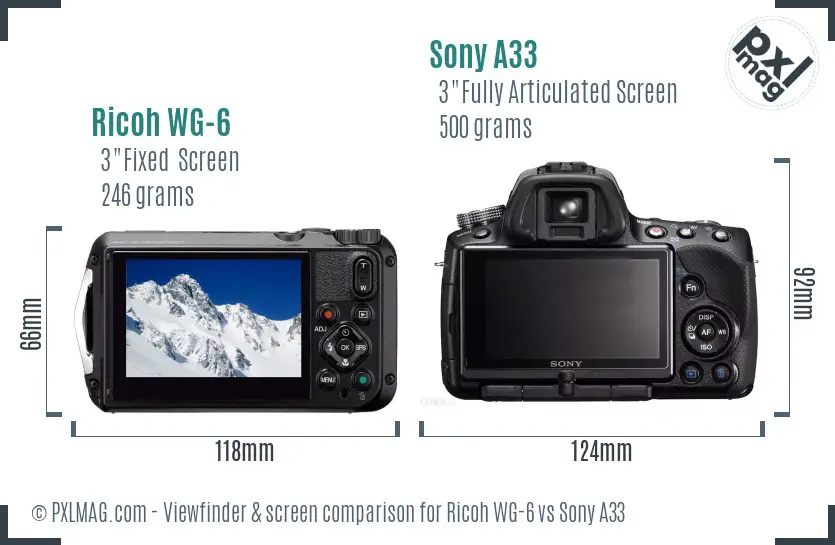 Ricoh WG-6 vs Sony A33 Screen and Viewfinder comparison