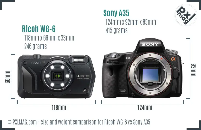 Ricoh WG-6 vs Sony A35 size comparison