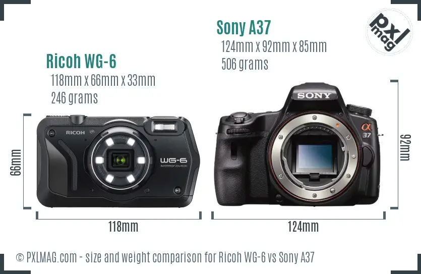 Ricoh WG-6 vs Sony A37 size comparison