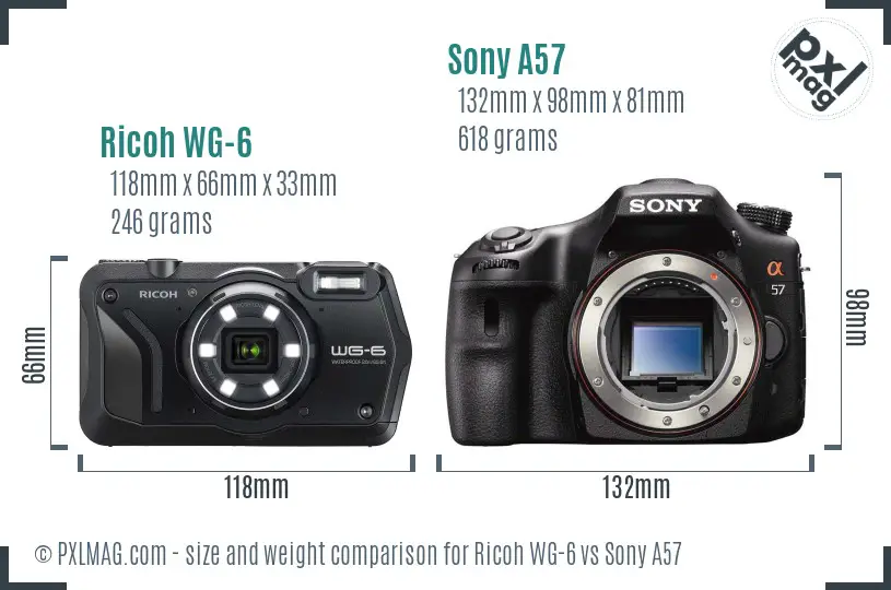 Ricoh WG-6 vs Sony A57 size comparison