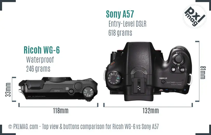 Ricoh WG-6 vs Sony A57 top view buttons comparison