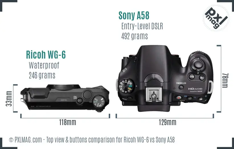Ricoh WG-6 vs Sony A58 top view buttons comparison