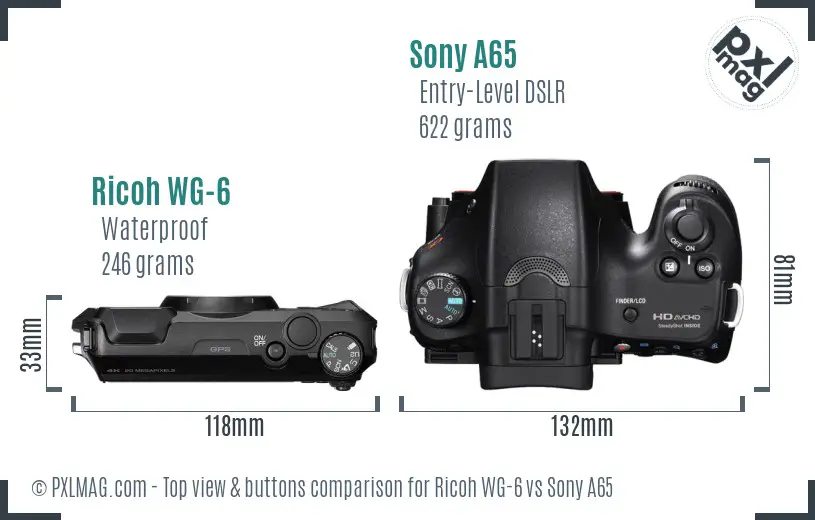 Ricoh WG-6 vs Sony A65 top view buttons comparison