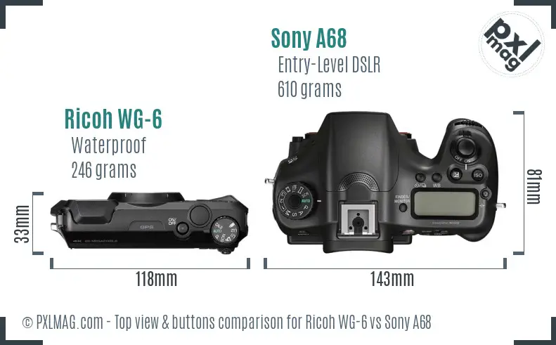 Ricoh WG-6 vs Sony A68 top view buttons comparison