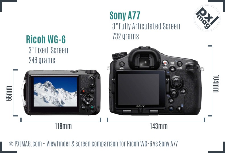 Ricoh WG-6 vs Sony A77 Screen and Viewfinder comparison