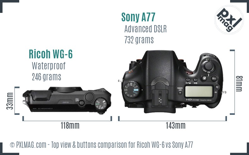 Ricoh WG-6 vs Sony A77 top view buttons comparison