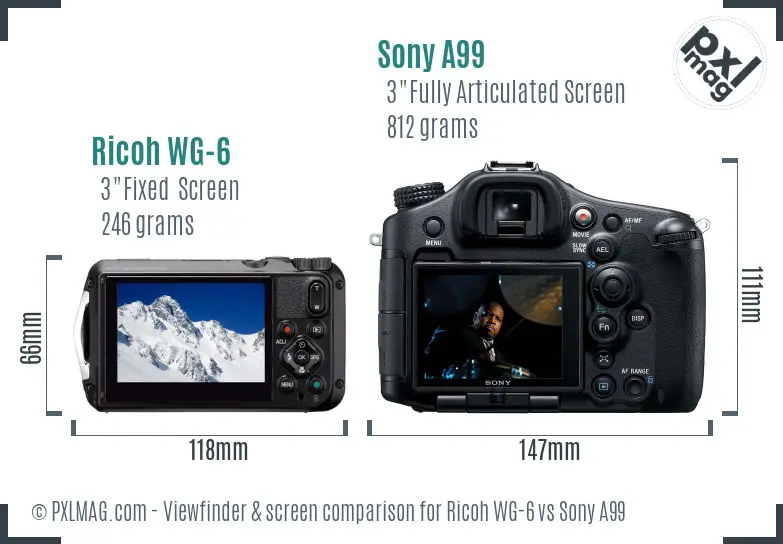 Ricoh WG-6 vs Sony A99 Screen and Viewfinder comparison